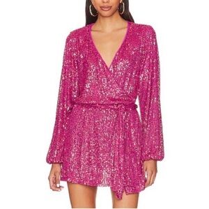 Free People Long sleeved Pink Christa Sequin Romper, size L
